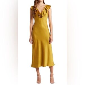 WAYF Lisa Ruffle Neck-Line Satin Midi